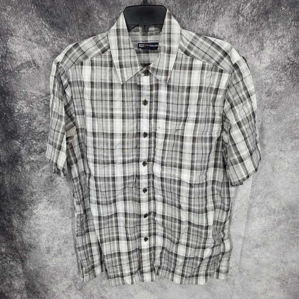 511 Tactical‎ Series Shirt Mens Medium Gray Plaid Conceal Carry Police
